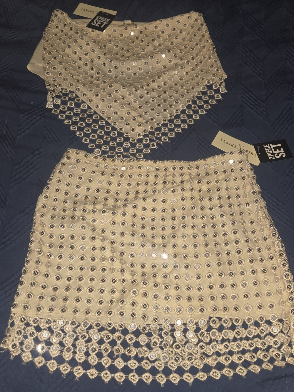 2-Piece Eyelet Mini Skirt Set in Cream